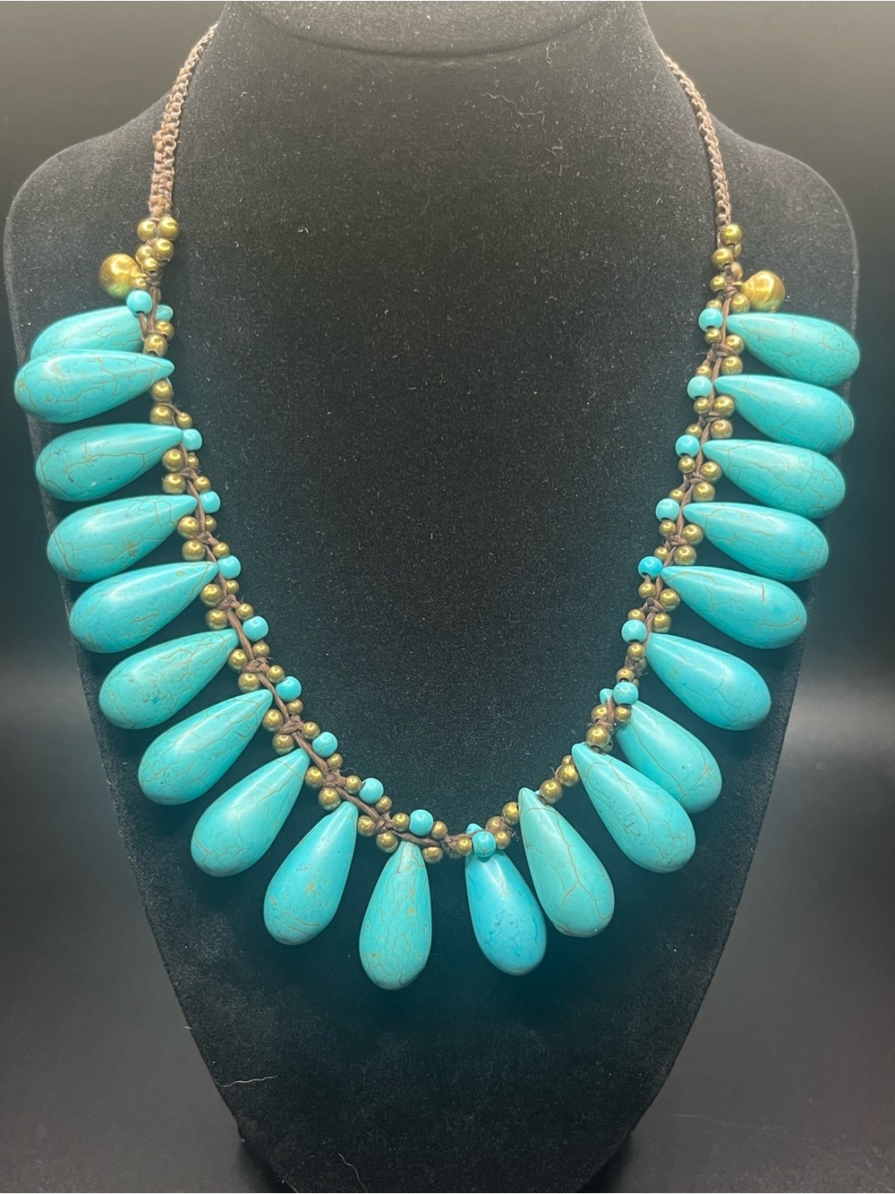 Handmade style turquoise boho festival style necklace with bells